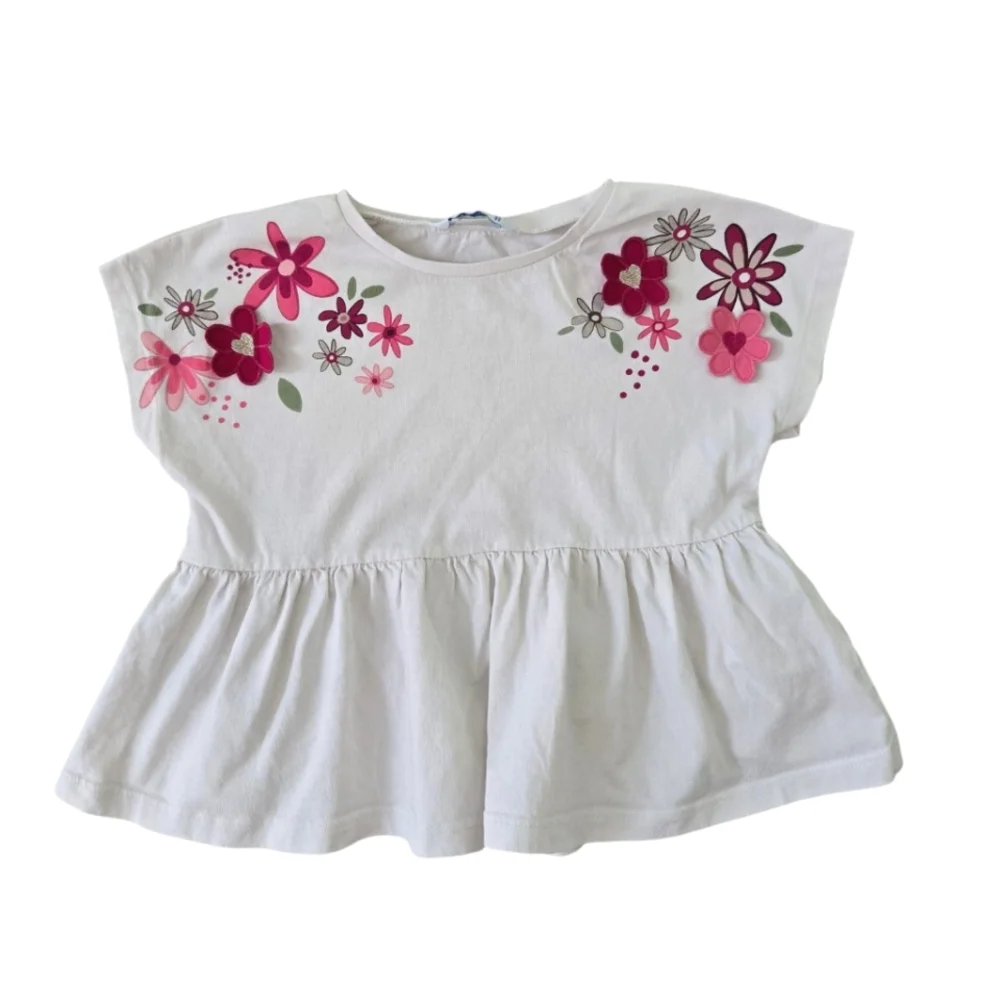 Mayoral Floral Applique Short Sleeved Crop Peplum Top